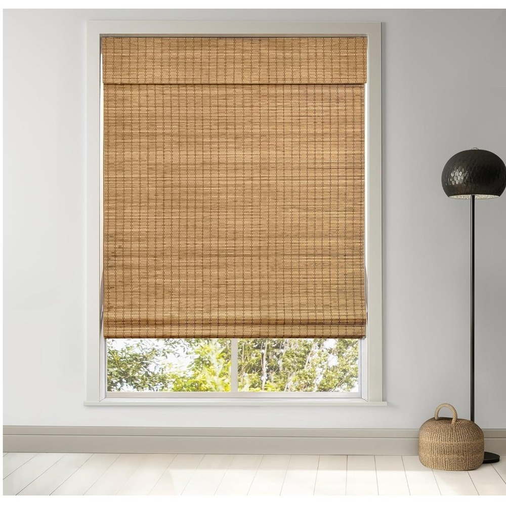 Natural Bamboo Cordless Roman Shades Light Filtering Woven Wood Window Blinds